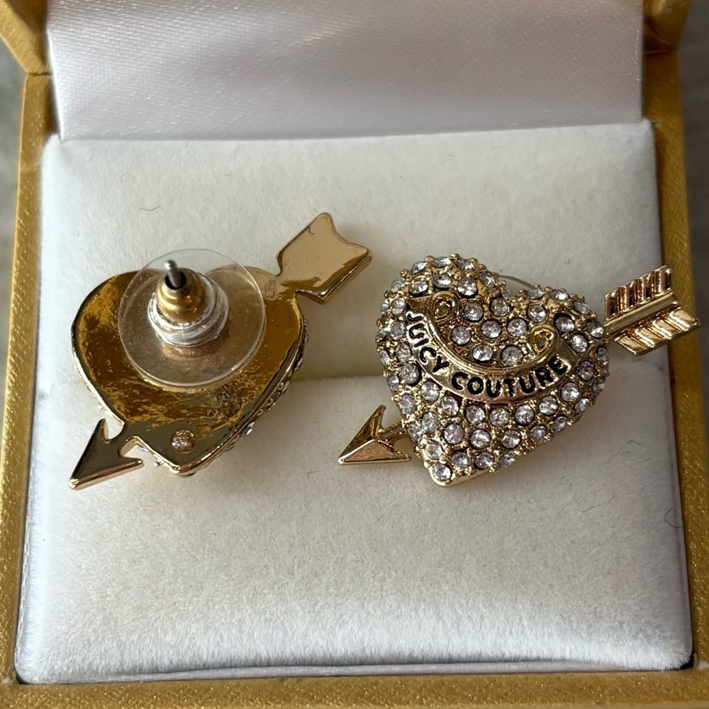 Juicy Couture LA Puffed Arrow Heart Crystal Earrings Gold-Tone NWOT